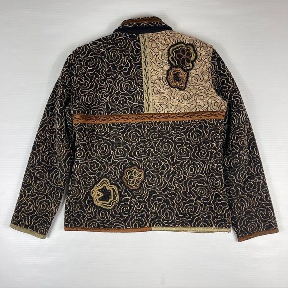 Yak Magik Jacket Embroidered Beaded Silk Women's Size S Blanket Coat Black Tan - Picture 2 of 10